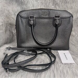COACH Mini Bennett Leather Satchel Gunmetal Silver Gray Purse